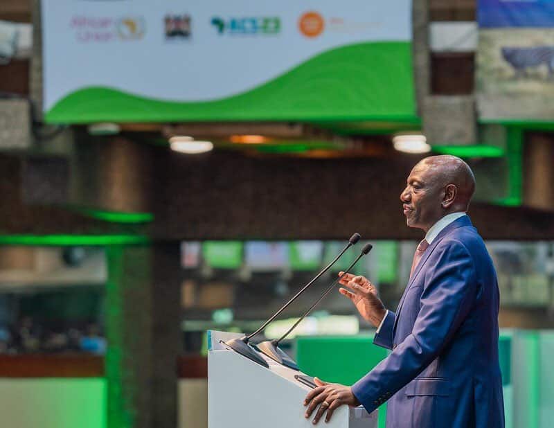 Kenyan President William Ruto talking at the Africa Climate Summit in Nairobi, Kenya